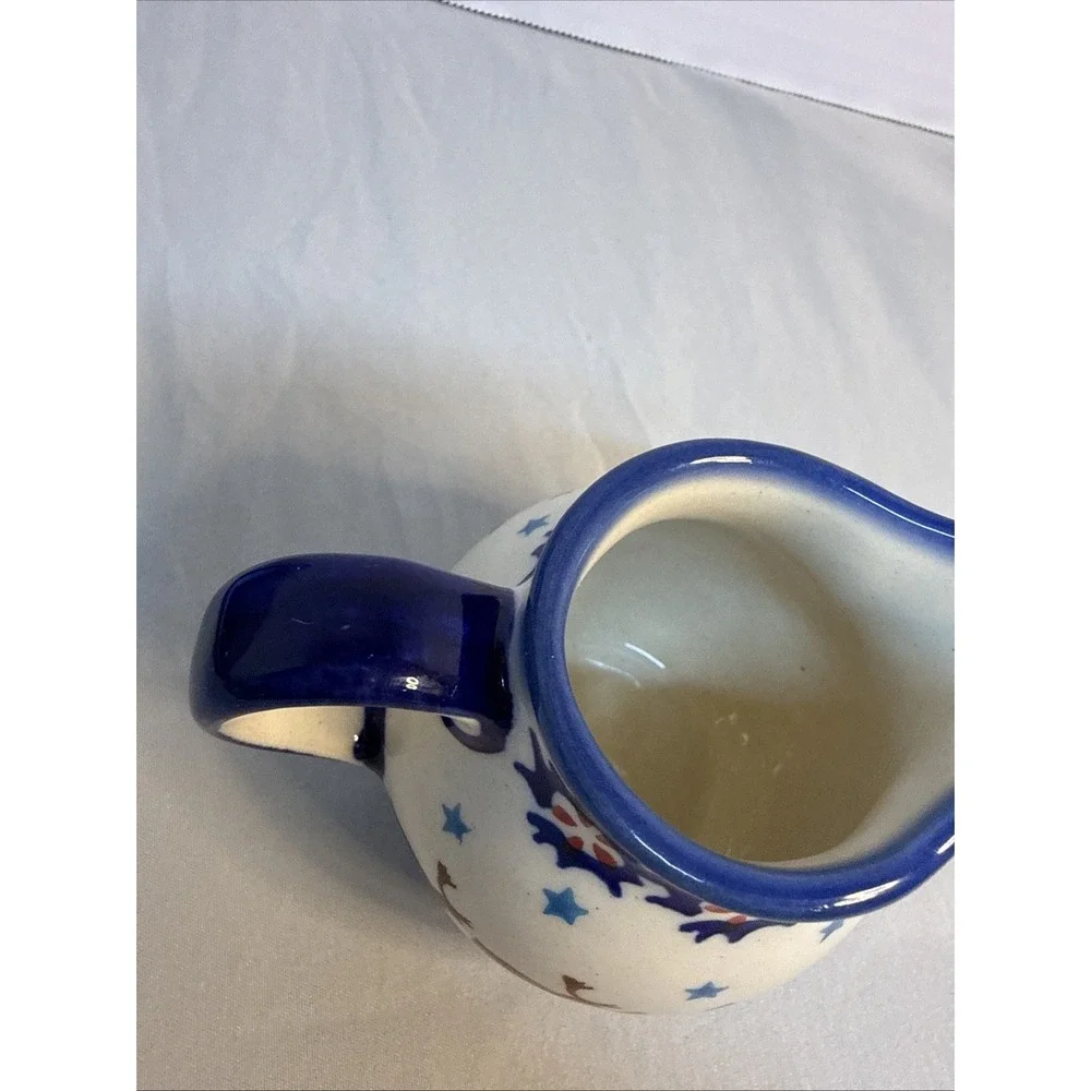 ANDAF Polish Pottery UNIKAT Creamer Pitcher Reindeer Winter Forest Christmas